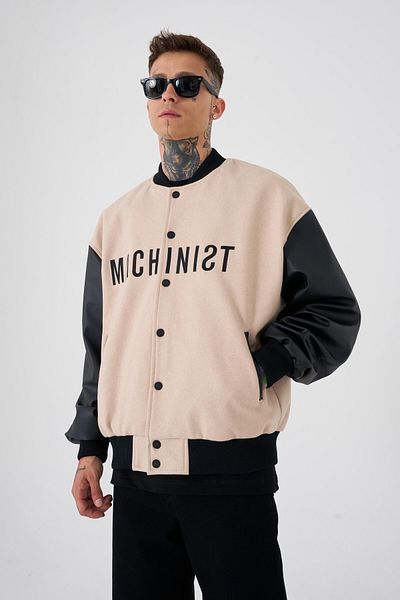 Machinist Jachetă bomber oversize bej Born Again pentru bărbați