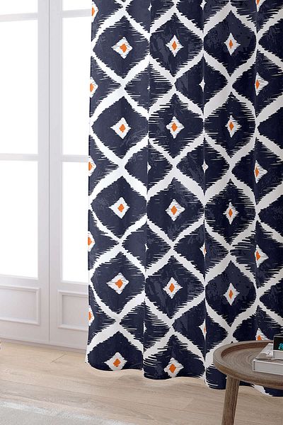 Cango Home White Navy Blue Modern Diamond Patterned Digital Printed Curtain Cgh340-pr