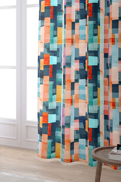 Cango Home Turquoise Orange Abstract Decorative Digital Printed Curtain Cgh158-pr