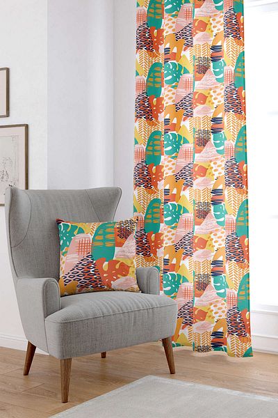 Cango Home Orange Green Tropical Geometric Patterned Digital Printed Curtain Cgh1047-pr