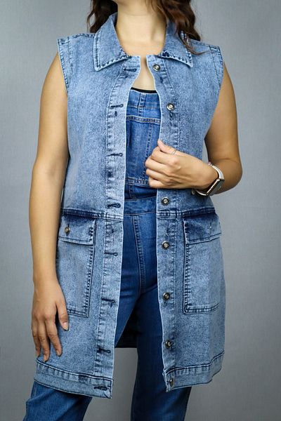 LİMABEL Vestă de blugi pentru femei Vestă de blugi cu mâneci zero Vestă lungă de blugi fără mâneci