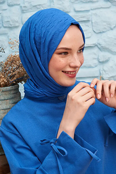 Madame Polo Bambu Kraş Şal - Saks Mavi