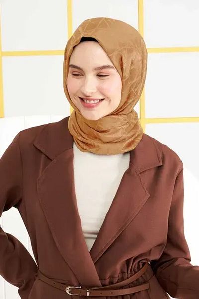 Madame Polo Italian Shawl Line Patterned Caramel Silky Jacquard