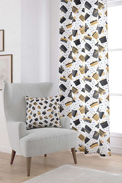 Cango Home Black Yellow Christmas Themed Digital Printed Curtain Cgh857-pr