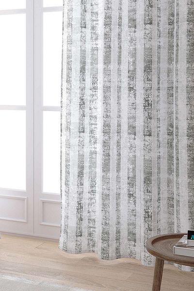 Cango Home White Gray Striped Abstract Patterned Digital Printed Curtain Ylms102-pr
