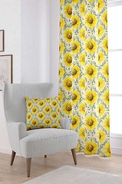 Cango Home Yellow Green Sunflower Patterned Digital Printed Curtain Cgh1110-pr