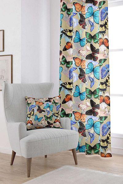 Cango Home White Multicolored Butterfly Patterned Digital Printed Curtain Otyk776-pr