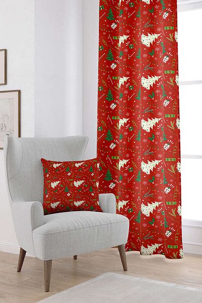 Cango Home Red Green Christmas Themed Patterned Digital Printed Curtain Cgh297-pr