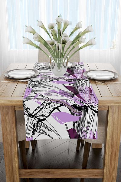 Cango Home Λευκό Μωβ Αφηρημένο Floral Runner - Cgh230-rn