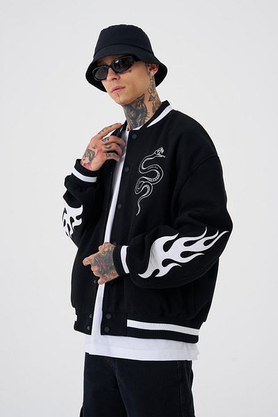 Machinist Men's Snake Oversize Black Bomber Jacket