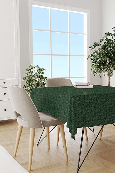 Cango Home Green and White Ramadan Themed Decorative Patterned Digital Printed Tablecloth Cgh1308-ms