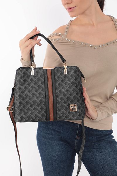 Piedra Black Tan Color Three Dimensional Patterned New Season Women's Bag with Hand and Shoulder Strap