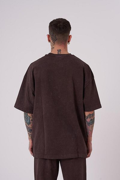 Machinist Ανδρικό μπλουζάκι πολυτελείας πλυμένο Basic Oversize καφέ συννεφιασμένο