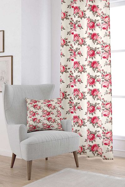 Cango Home Ροζ Μπεζ Floral Ψηφιακή Εκτυπωμένη Κουρτίνα Cgh201-pr
