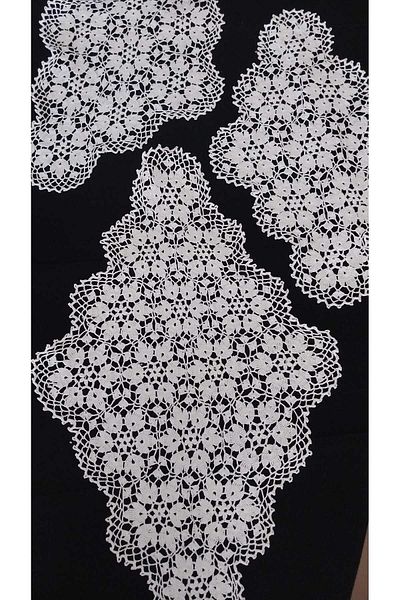 Papatyam 2 Pieces Hand Knitted Crochet - 33X22 cm and 47X29 cm Coffee Table Cover, Lace Set, Vintage
