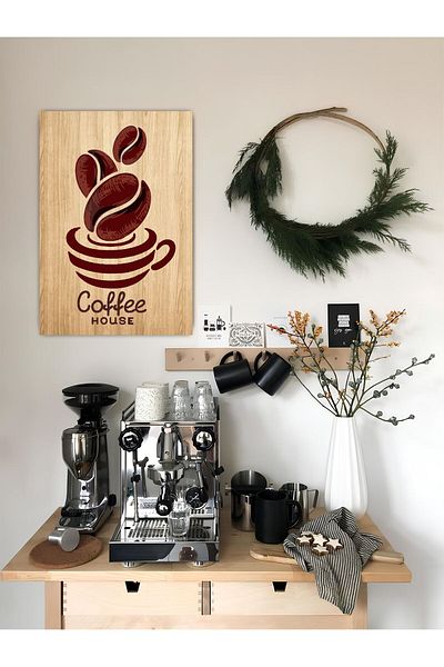icase Κουζίνα Coffee Corner μενού καφέ Γραπτό φλιτζάνι κούπα Decor Concept Ζωγραφική MDF Εκτύπωση