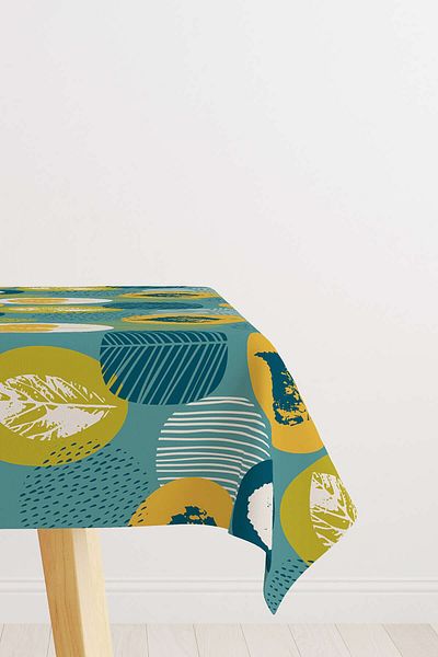 Cango Home Green Yellow Decorative Leaf Patterned Digital Printed Tablecloth Cgh1199-ms