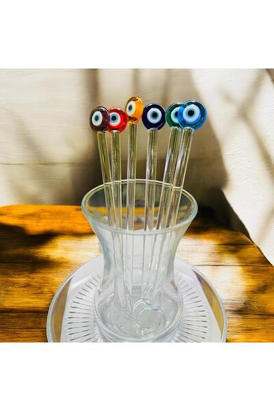 nazarboncuğu طقم مكون من 6 ملاعق شاي زجاجية شفافة