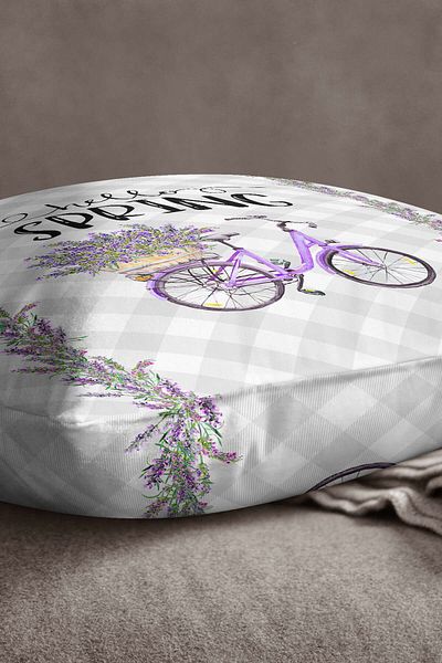 INSENSE HOME Husă de pernă din catifea Babyface, gri violet, în carouri, tematică de primăvară - Kd-cgh1042