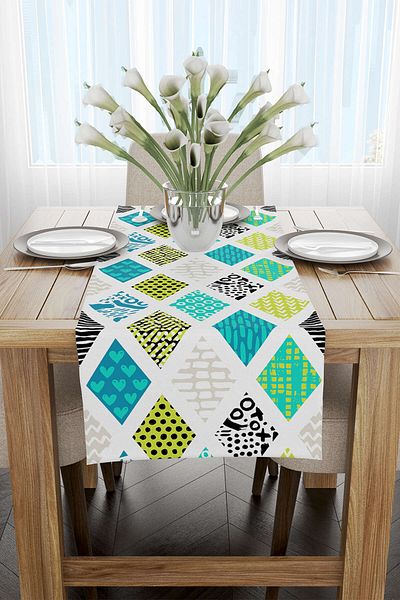 Cango Home Albastru Verde Modern Geometric Pattern Runner - Cgh065-rn