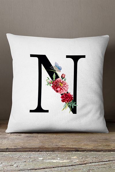 INSENSE HOME Velvet Babyface Double Sided Red Floral Letter Throw Pillow Cover - Letter N