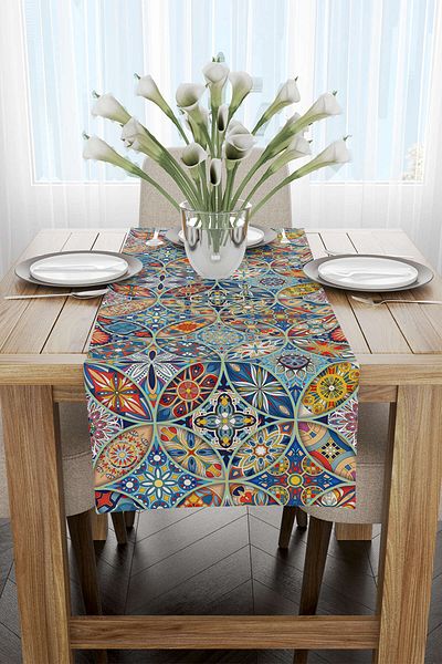 Cango Home Albastru Portocaliu Retro Vintage Model Digital Printed Runner - Otyk289-rn
