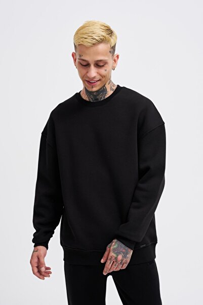 Machinist Мъжки черен суитчър с кръгло деколте с основно деколте