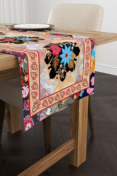 Cango Home Orange Multi-Colored Ethnic Flower Patterned Digital Printed Runner Otyk453-rn