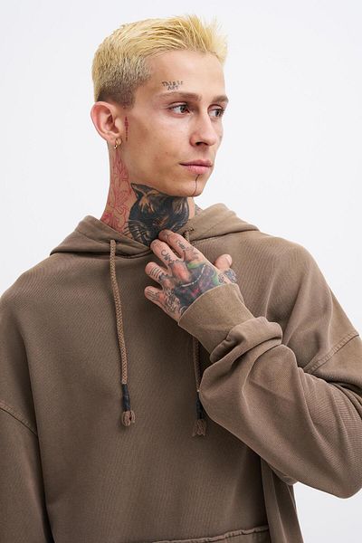 Machinist Ανδρικό φούτερ Basic Hooded Oversize που πλένεται καφέ