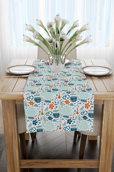 Cango Home Albastru Portocaliu Obiect Decorativ Cu Model Imprimat Digital Runner Cgh582-rn