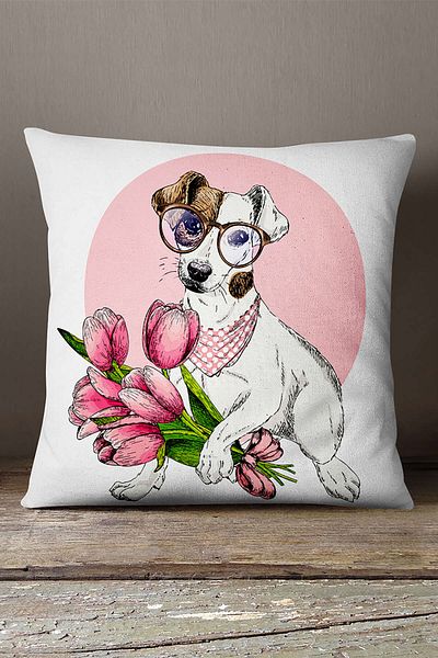 INSENSE HOME Βελούδινη Babyface Λευκή Ροζ Floral Μαξιλαροθήκη Μαξιλαροθήκης Σκύλου - Cgh190