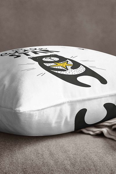 INSENSE HOME Husă de pernă pentru copii din catifea Babyface cu urs alb și negru - Cgh086