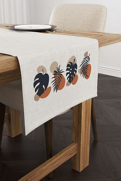 Cango Home Μπλε ναυτικό πορτοκαλί Bohemian Style Leaf Patterned Digital Printed Runner 4kmbs109-rn