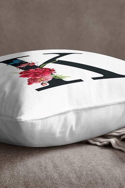 INSENSE HOME Velvet Babyface Double Sided Red Floral Letter Throw Pillow Cover - Letter K