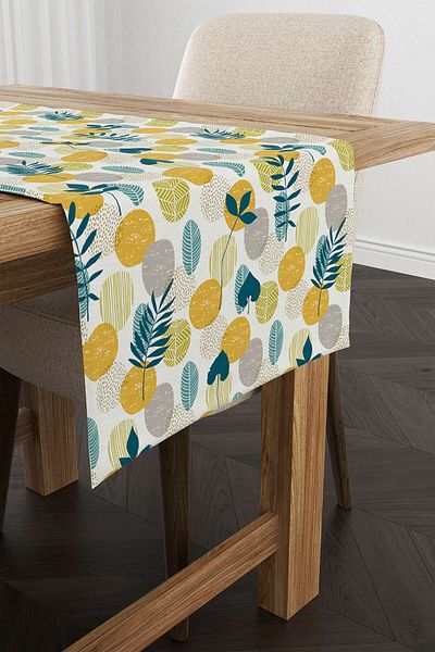 Cango Home Yellow Green Decorative Leaf Patterned Digital Printed Runner Cgh1197-rn
