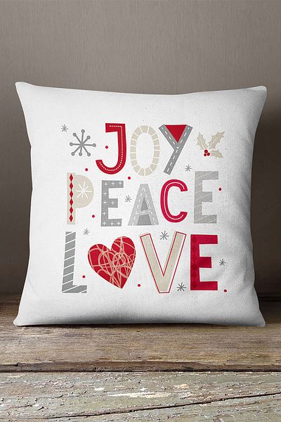 INSENSE HOME Velvet Babyface White Red Joy Peace Love Written Διακοσμητική στάμπα Μαξιλαροθήκη Ριχτάρι - Cgh462