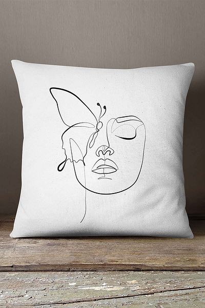 INSENSE HOME Velvet Babyface, alb, negru, modern, siluetă, model, imprimare digitală, pernă, husă de pernă Cgh516