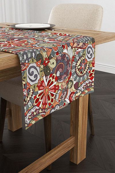 Cango Home Red Blue Tapestry Motif Pattern Digital Printed Runner Cgh1388-Rn