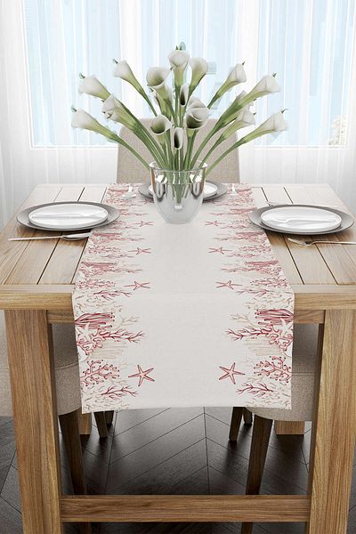 Cango Home Κρεμ κόκκινο Marine μοτίβο ψηφιακής εκτύπωσης Runner Cgh1244-rn