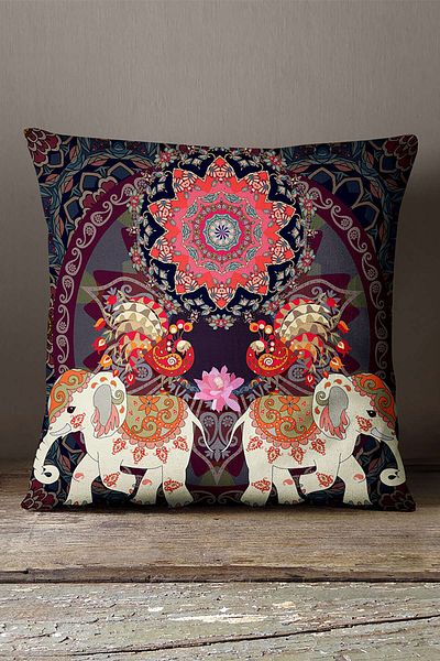 INSENSE HOME Velvet Babyface Red Orange Luck and Blessings Elephant Ethnic Kirent Case - Cgh283
