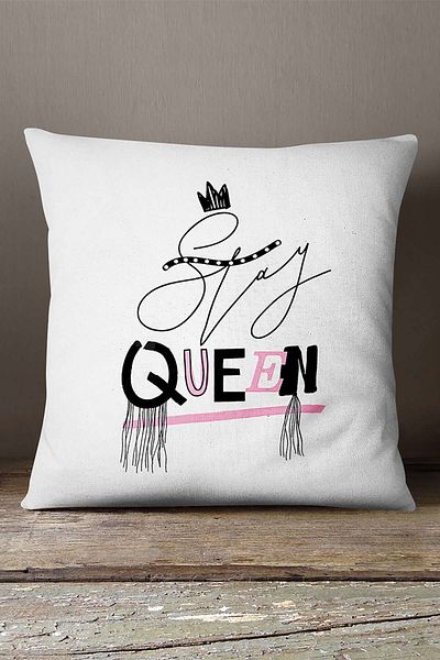INSENSE HOME Βελούδινο Babyface Λευκό Ροζ Μοντέρνο Stay Queen Γραπτή Ψηφιακή Εκτύπωση Μαξιλαροθήκη Ριχτάρι - Cgh437