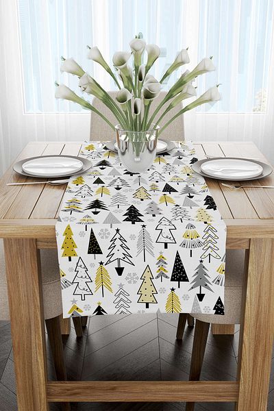 Cango Home Yellow Black Christmas Themed Digital Printed Runner Cgh819-rn