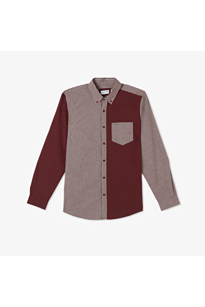 Lacoste Erkek Relaxed Fit Düğmeli Yaka Ekose Bordo Gömlek