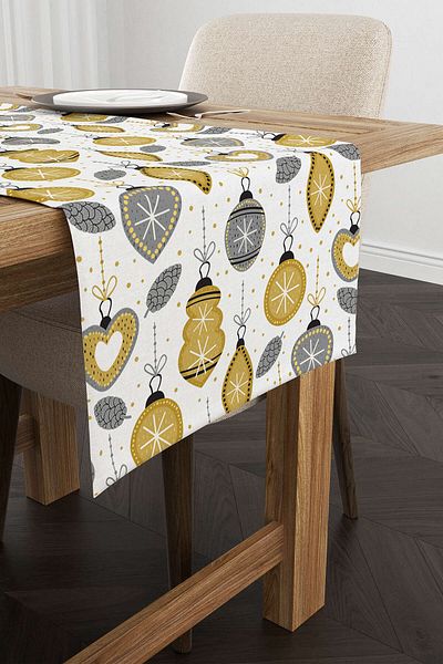 Cango Home Yellow Gray Christmas Themed Digital Printed Runner Cgh842-rn