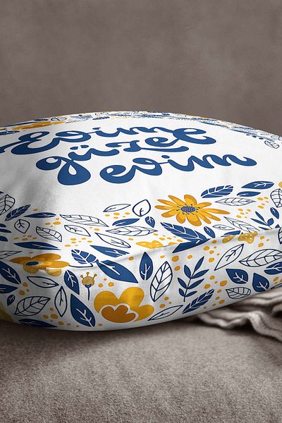 INSENSE HOME Velvet Babyface Alb Albastru My Home Is Beautiful Home Written Printing Digital Throw Față de pernă - Cgh450