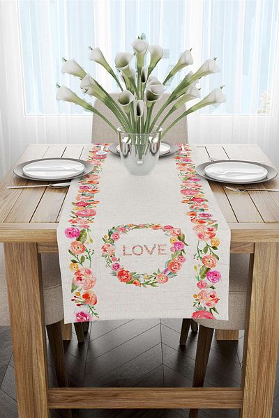 Cango Home Κρέμα Πολύχρωμο Love Floral μοτίβο Ψηφιακό τυπωμένο Runner Cgh1030-rn