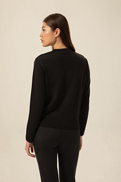 rue Pulover tricotat negru cu detaliu leopard