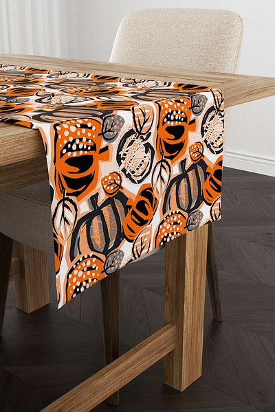 Cango Home Orange Halloween Pumpkin Patterned Digital Printed Runner Cgh755-rn