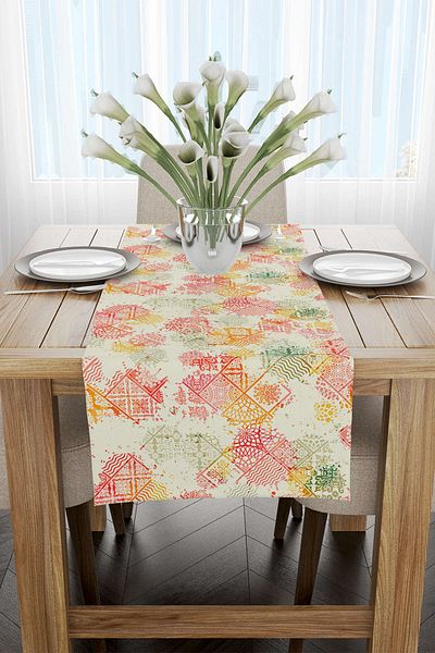 Cango Home Κίτρινο Πορτοκαλί Ethnic Floral Runner - Cgh110-rn