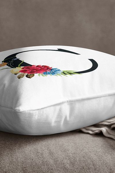 INSENSE HOME Velvet Babyface Double Sided Red Floral Letter Throw Pillow Cover - Letter C
